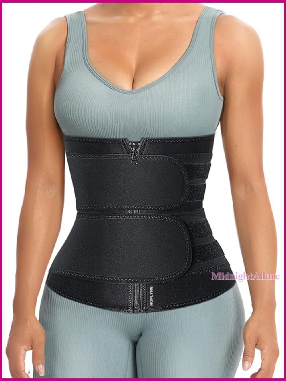 Neoprene Waist Trainer with Two Belts, Steel Bones for Posture, Sweat Workout